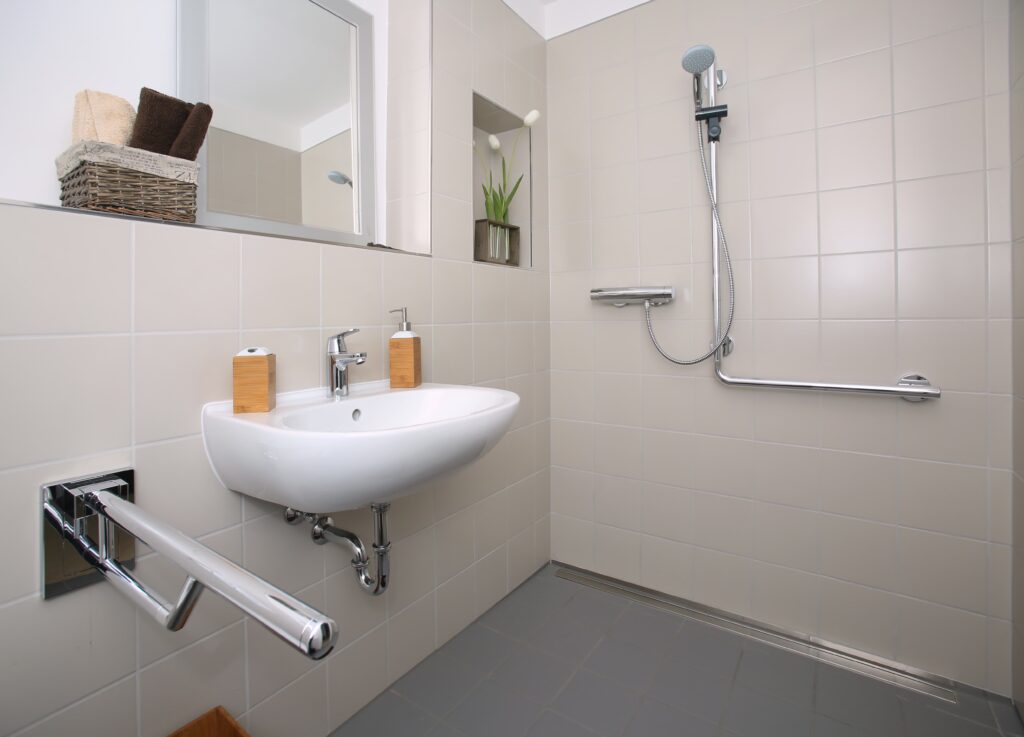 handicapped bathroom grab bars and wheelchair access