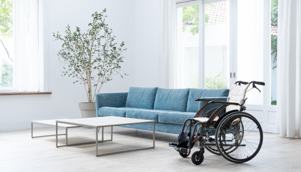 wheel chair in a living room